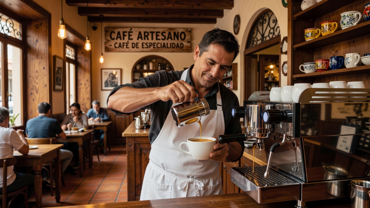 Barista extrayendo espresso